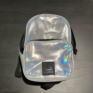 New Reebok Classic Women's Silver Iridescent Holographic Mini Backpack